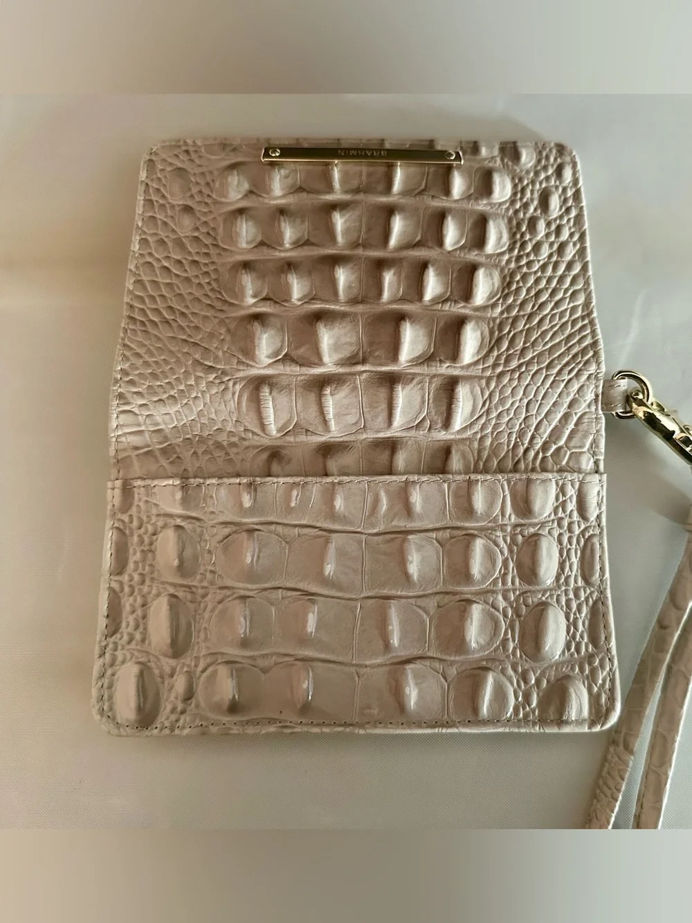 Brahmin Debra wristlet, Taupe Croc-Embossed Wristlet with Gold Plate